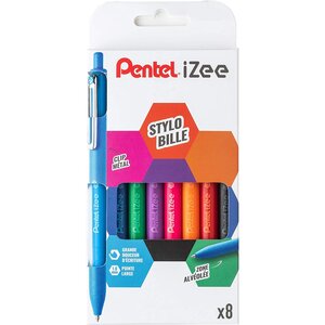 Pochette de 8 stylos bille rétractables izee bx470 couleurs assorties pentel
