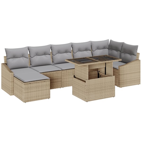 vidaXL Ensemble de canapé de jardin 8 pièces avec coussins beige en poly rotin