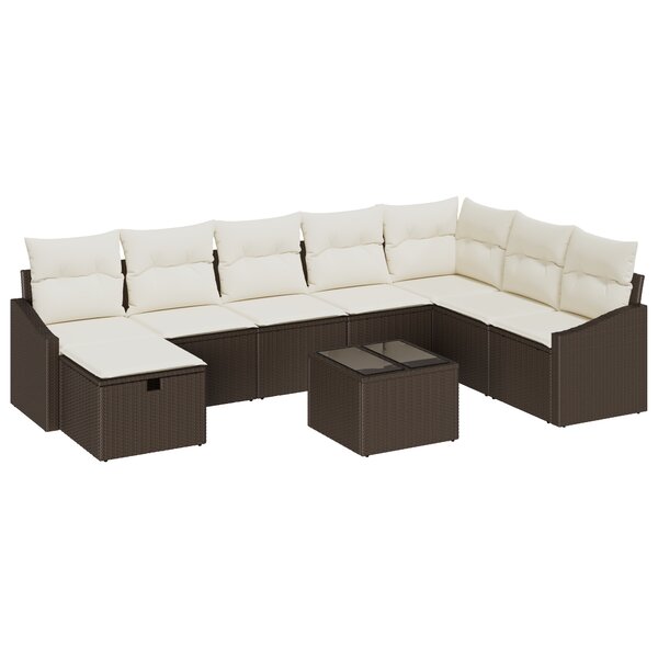 vidaXL Ensemble de Canapé de Jardin 9 Pièces avec Coussins Marron Rattan Synthétique