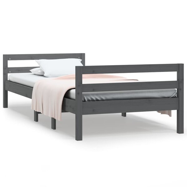 vidaXL Cadre de lit Gris 90x200 cm Bois de pin massif