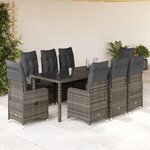vidaXL Ensemble de bistro de jardin 9 Pièces coussins gris poly rotin