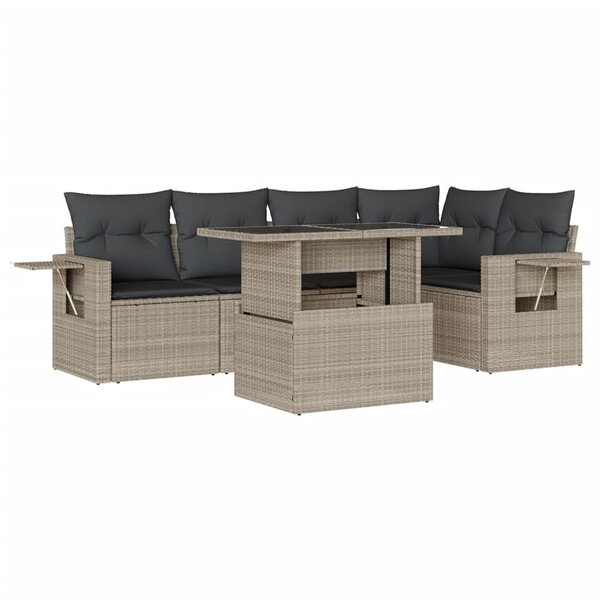 vidaXL Salon de jardin 6 Pièces avec coussins gris clair résine tressée