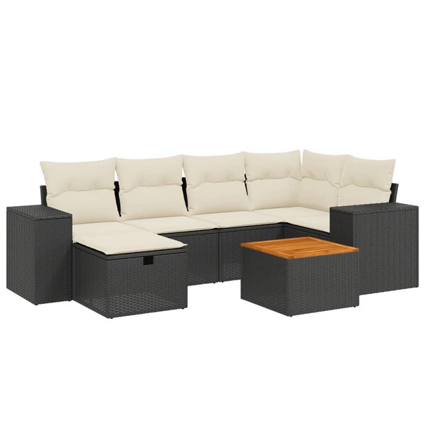 vidaXL Salon de jardin 7 Pièces avec coussins noir résine tressée