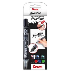 Marqueur pour tableau blanc maxiflo flex-feel kit de 4 pentel