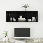 vidaXL Meuble TV mural Noir brillant 37x37x107 cm Bois d’ingénierie