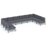 vidaXL Salon de jardin 10 Pièces avec coussins gris bois de pin massif