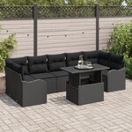 Ensemble de canapé de jardin 8 pièces avec coussins en rotin noir