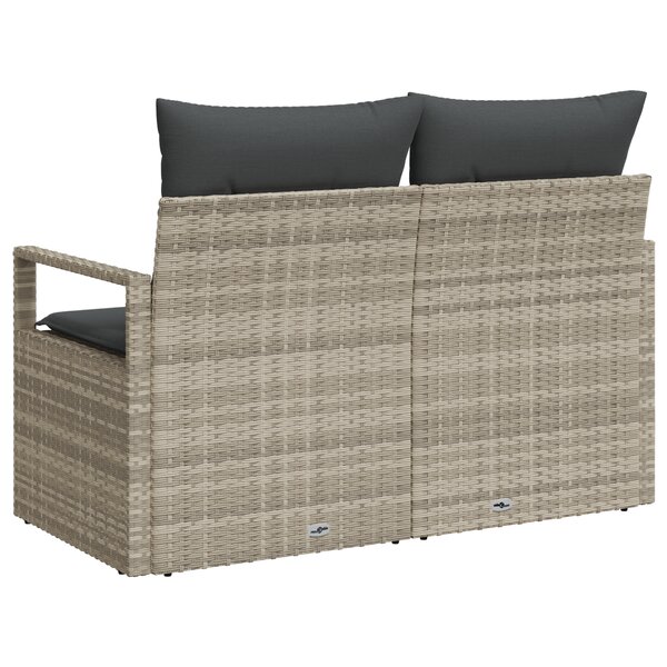 Canapé de jardin 2 places vidaXL avec rangement et coussins en poly rattan gris