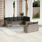 vidaXL Salon de jardin 9 Pièces avec coussins gris résine tressée
