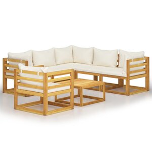 vidaXL Salon de jardin 7 Pièces avec coussin Crème Bois d'acacia solide