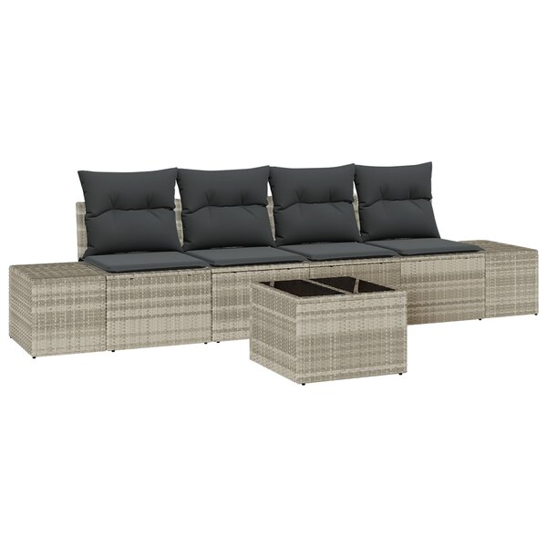 vidaXL Ensemble de Canapés de Jardin 5 Pièces avec Coussins Gris clair Poly Rotin