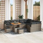 Ensemble de 12 canapés de jardin avec coussins gris rattan poly acacia
