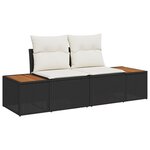 Canapé de Jardin 9 Pièces avec Coussins Noir Rotin