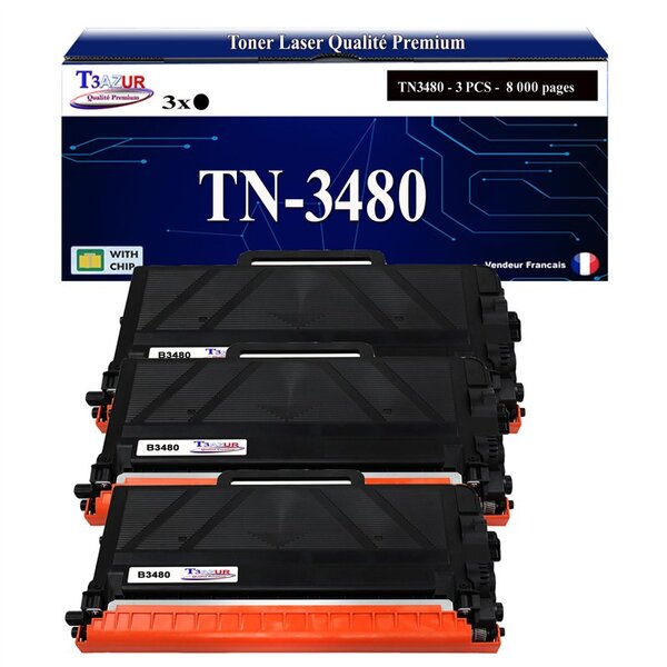T3AZUR- 3x Toners compatibles avec Brother TN3480  TN3430 pour Brother MFC-L6800DWT  MFC-L6900DW  MFC-L6900DWT  MFC-L6900DWTSP  MFC-L6950DW - 8 000 pages