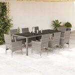 vidaXL Ensemble à manger de jardin et coussins 9 Pièces gris rotin verre