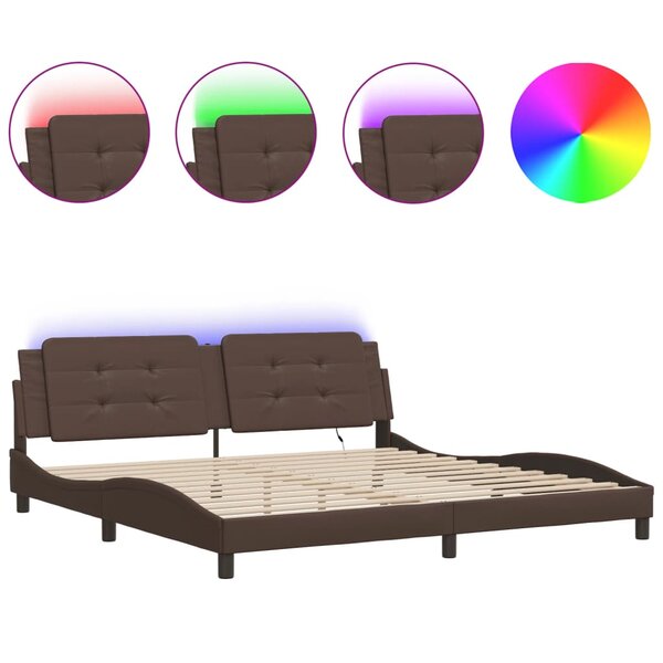 vidaXL Cadre de lit avec lumières LED marron 200x200 cm similicuir