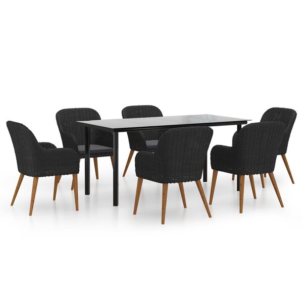 vidaXL Mobilier de salle à manger de jardin avec coussins 7 Pièces Noir