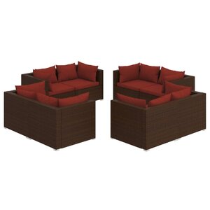 vidaXL Salon de jardin 8 Pièces avec coussins résine tressée marron