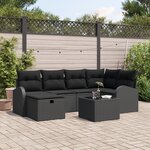 vidaXL Canapé de jardin 7 pièces avec coussins Noir Poly Rattan