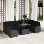 Ensemble de canapé de jardin de 10 pièces avec coussins Rotin poly noir