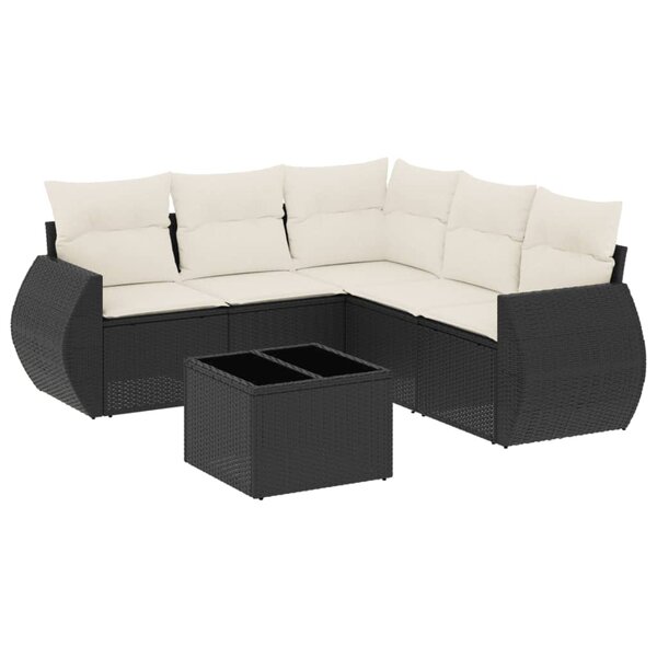 vidaXL Salon de jardin 6 Pièces avec coussins noir résine tressée