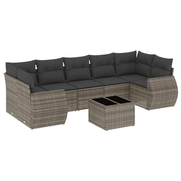 vidaXL Salon de jardin 8 Pièces avec coussins gris résine tressée