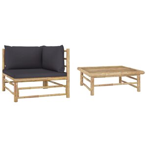 vidaXL Salon de jardin 2 Pièces avec coussins gris foncé Bambou