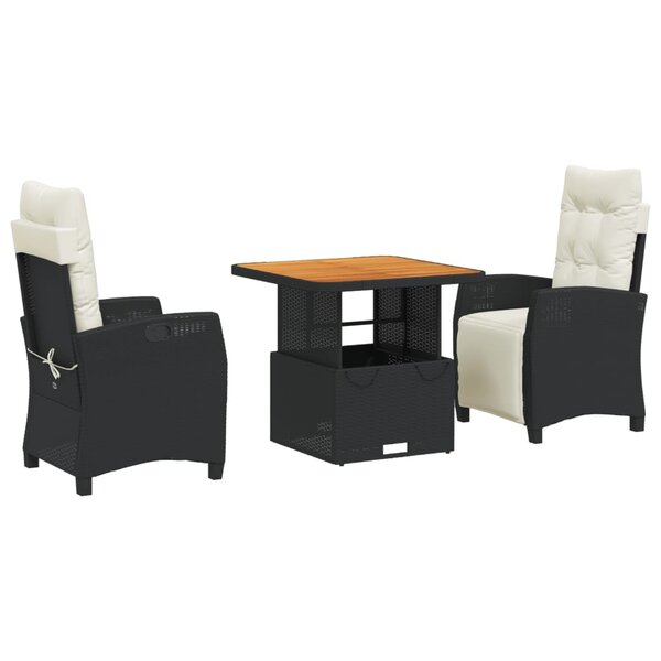 vidaXL Ensemble à manger de jardin avec coussins 3 Pièces Noir