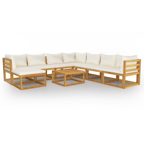 vidaXL Salon de jardin 9 Pièces avec coussin Crème Bois d'acacia solide