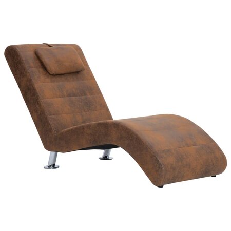 vidaXL Chaise longue avec oreiller marron Similicuir daim