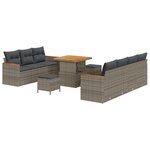Ensemble de canapé de jardin de 10 pièces avec coussins Gris Poly Rotin Acacia