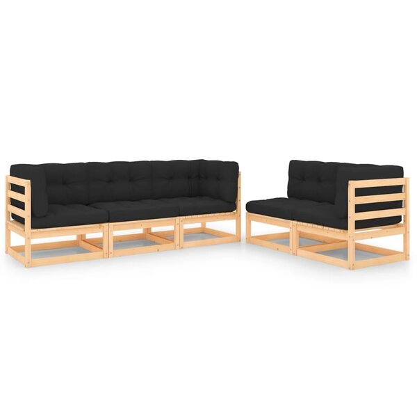 vidaXL Salon de jardin 5 Pièces avec coussins Bois de pin massif