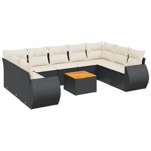 vidaXL Salon de jardin 10 Pièces avec coussins noir résine tressée