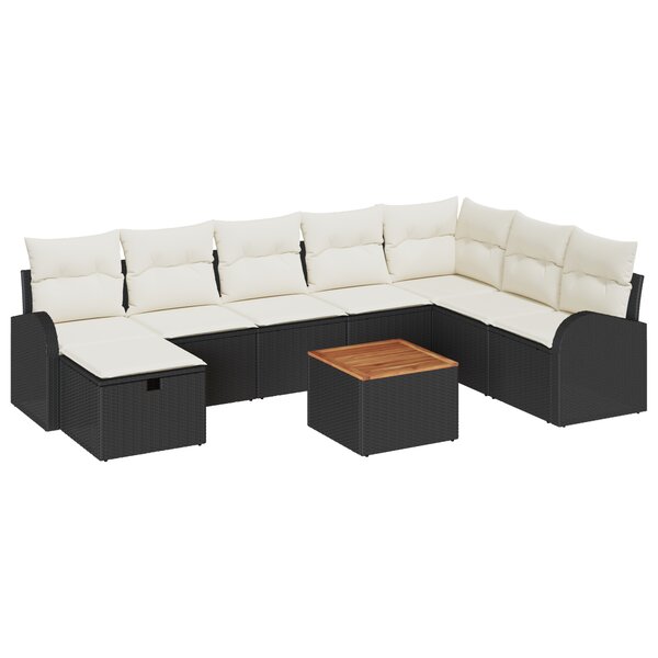 vidaXL Ensemble de Canapés de Jardin 9 Pièces avec Coussins Noir Poly Rattan