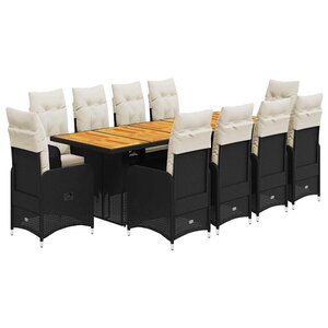 vidaXL Ensemble de bistro de jardin 11 Pièces coussins noir poly rotin