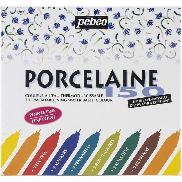 Boîte de 9 marqueurs p150 porcelaine pointe fine assortis pébéo