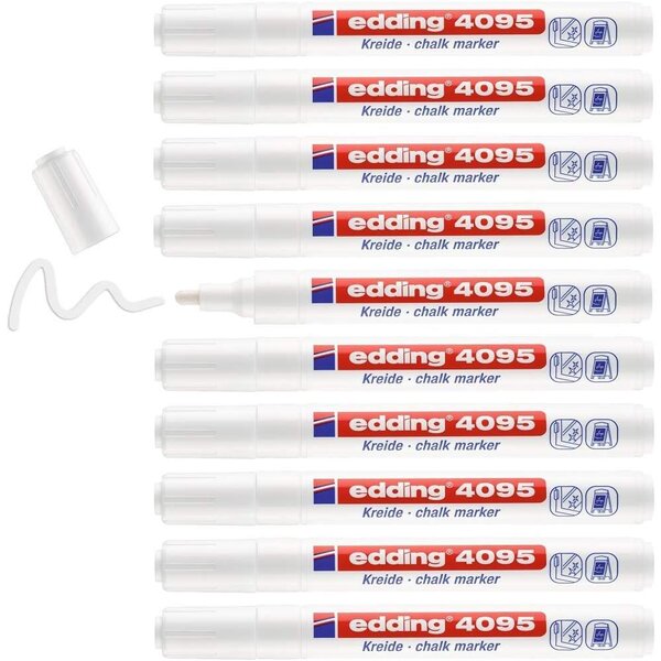 Marqueur Craie Liquide 4095 Ardoises et Fenêtres Blanc Pointe Ronde 2-3 mm x 10 EDDING
