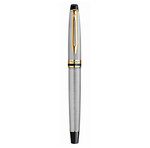 Waterman expert stylo plume  acier inoxydable  plume fine  cartouche encre bleue  coffret cadeau