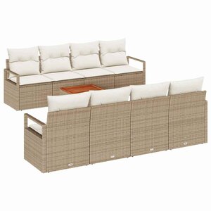 vidaXL Ensemble de canapé de jardin avec coussin 9 Pièces Beige polyrotin
