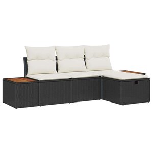 vidaXL Ensemble de canapé de jardin avec coussin 4 Pièces Noir Poly rotin