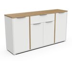 Enfilade ACCESS - 4 portes + 1 tiroir - chêne Hamilton et Blanc - 160 7 x 39 6 x 85 6 cm