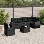 vidaXL Salon de jardin 7 Pièces avec coussins noir résine tressée