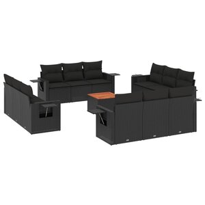 vidaXL Salon de jardin avec coussins 13 Pièces noir résine tressée