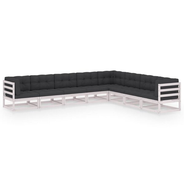 vidaXL Salon de jardin avec coussins 8 Pièces blanc bois de pin massif