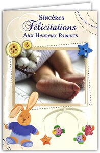Carte Félicitations aux Parents Naissance ou Adoption Garçon +Enveloppe12x17 5cm
