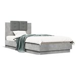 vidaXL Cadre de lit tête de lit et lumières LED gris béton 100x200 cm