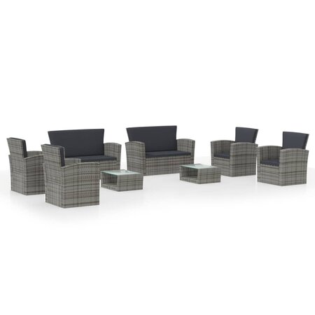 vidaXL Salon de jardin 8 Pièces avec coussins Résine tressée Gris