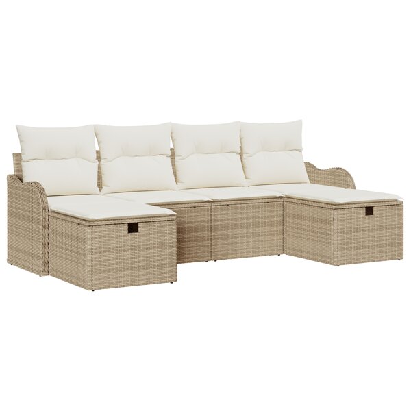 Ensemble de canapé de jardin vidaXL 6 pièces avec coussins Beige Poly Rotin