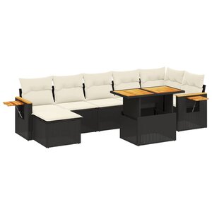 vidaXL Salon de jardin 8 Pièces avec coussins noir résine tressée