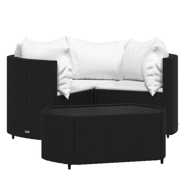 vidaXL Salon de jardin 4 Pièces avec coussins Noir Résine tressée